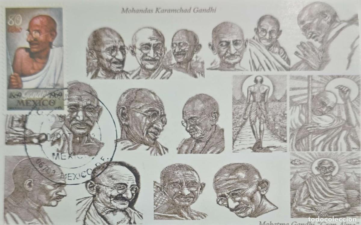 Sellos: KV)2008 MEXICO, ILLUSTRATED COMMEMORATIVE COVER HONORING MOHANDAS KARAMCHAND GANDHI WITH CORREOS DE