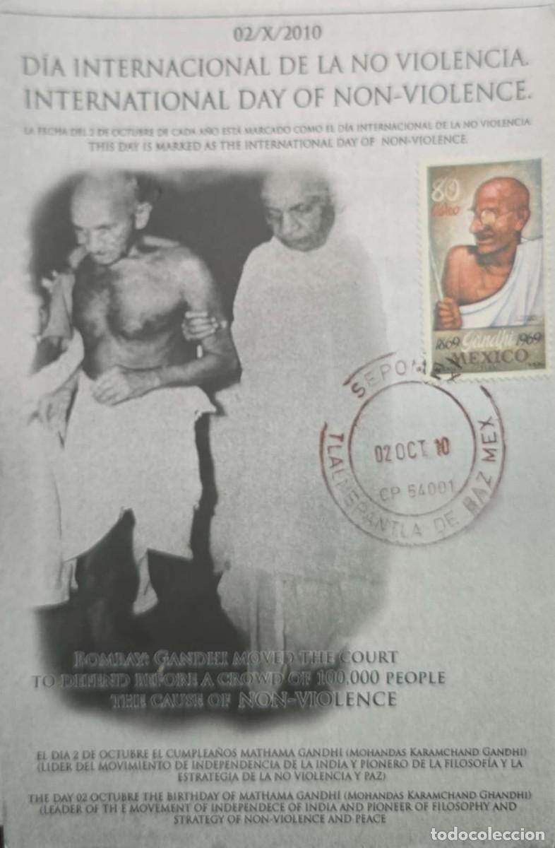 Sellos: KV) MEXICO, COMMEMORATIVE COVER FOR THE INTERNATIONAL DAY OF NON VIOLENCE HONORING MAHATMA GANDHI WI