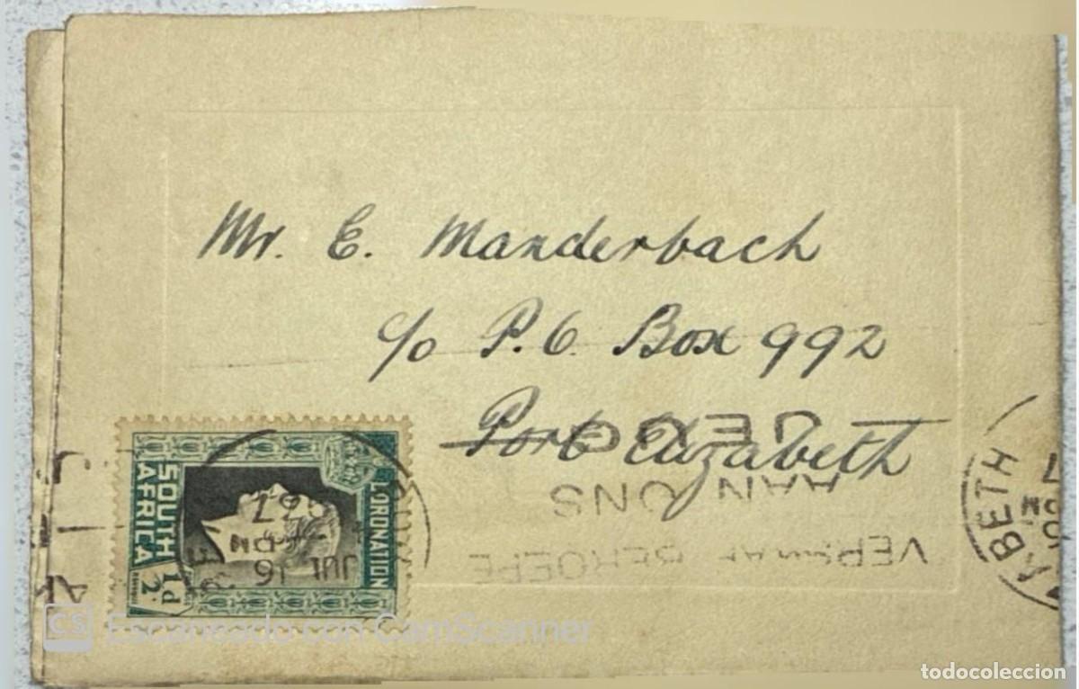 Sellos: KV)1910 SOUTH AFRICA, POSTAL COVER SENT FROM PORT ELIZABETH TO MANS, FRANCE AND FRANKED WITH A UNION