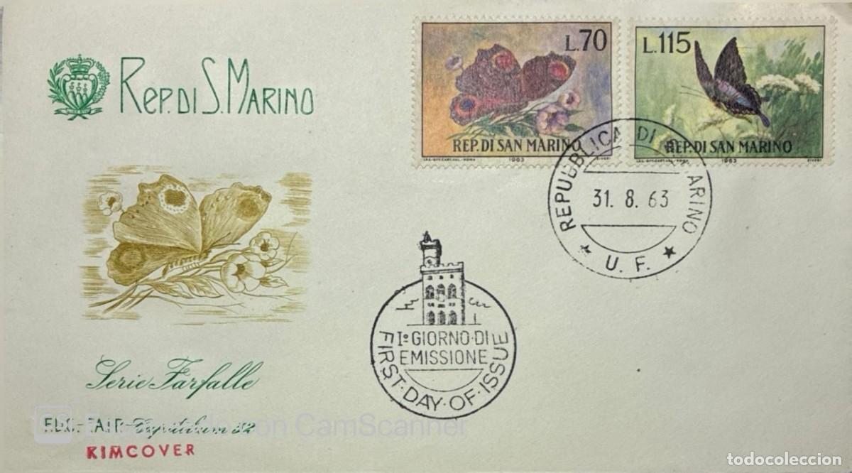 Sellos: KV)1963 SAN MARINO, FIRST DAY COVER OF THE BUTTERFLY SERIES WITH REPUBLIC OF SAN MARINO POSTMARK, ST