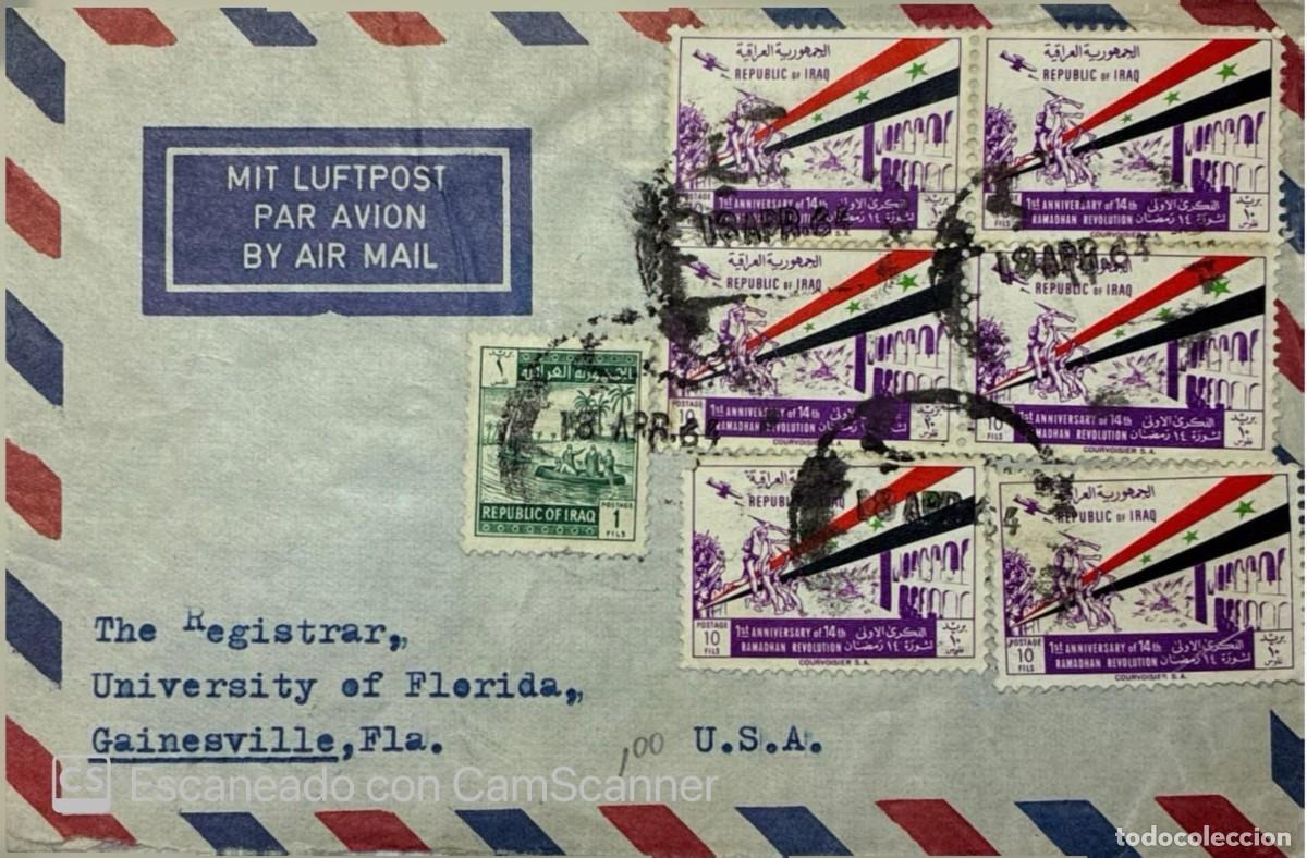 Stamps: KV)1974 IRAQ, AIR MAIL COVER SENT FROM BAGHDAD TO GAINESVILLE FLORIDA UNITED STATES, FEATURING COMME