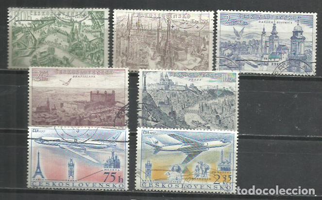 Sellos: 0426-CHECOSLOVAQUIA REP&Uacute;BLICA CHECA 2 SERIES COMPLETAS 1955 A&Eacute;REO 40/44+45/46 CIUDADES VISTA A&Eacute;REA.