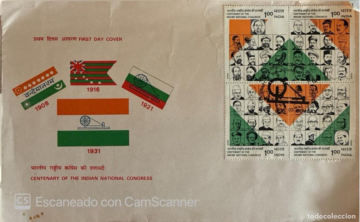 Sellos: KV) 1985 INDIA, FIRST DAY COVER COMMEMORATING THE CENTENARY OF THE INDIAN NATIONAL CONGRESS, SENT WI