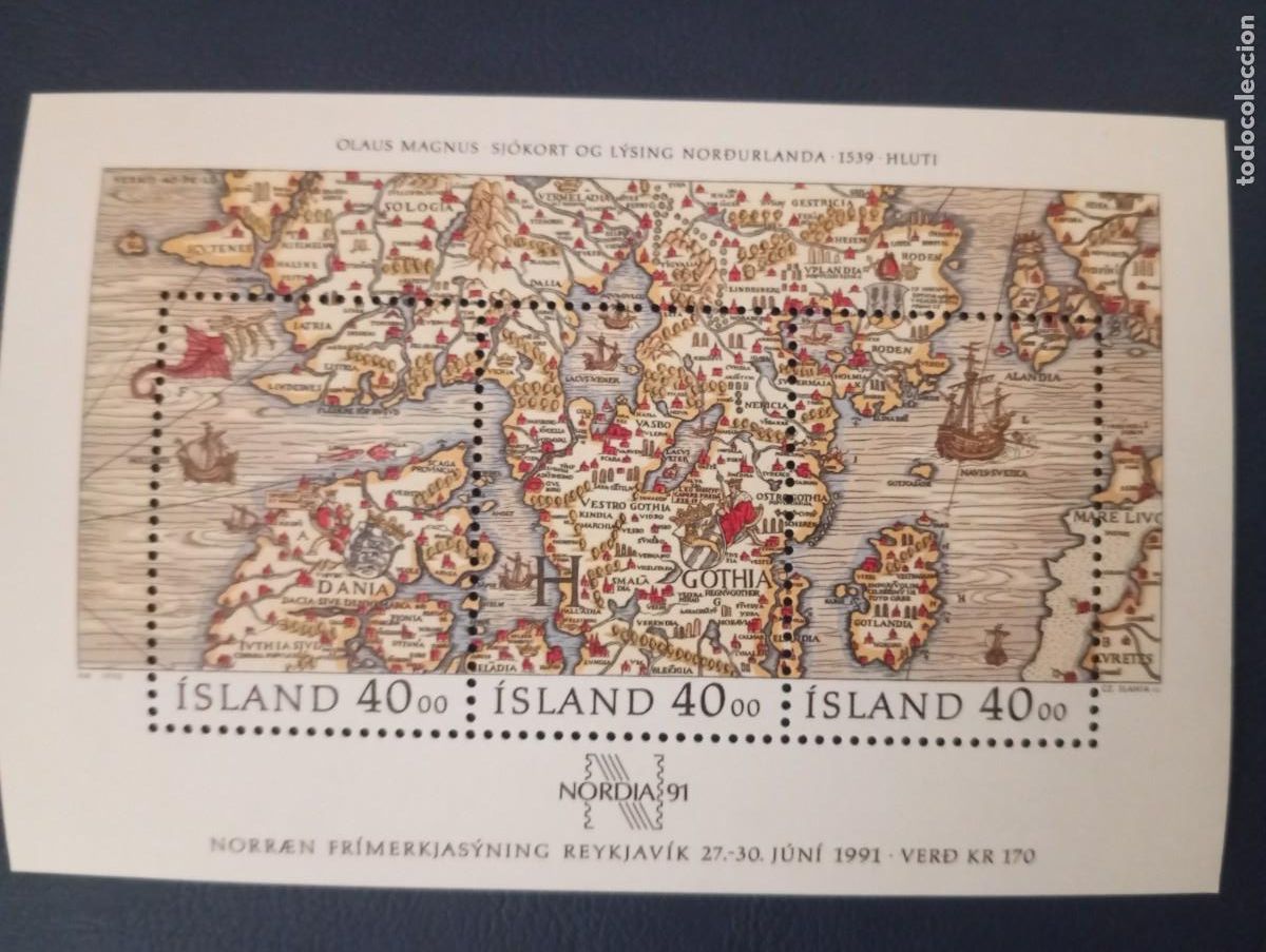 Sellos: ISLANDIA, 1990, EXPLORADORES. HB DE TRES SELLOS