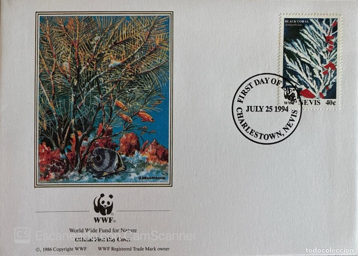 Sellos: KV) 1994 NEVIS, OFFICIAL FIRST DAY COVER FROM THE WWF SERIES DEDICATED TO BLACK CORALS AND MARINE LI