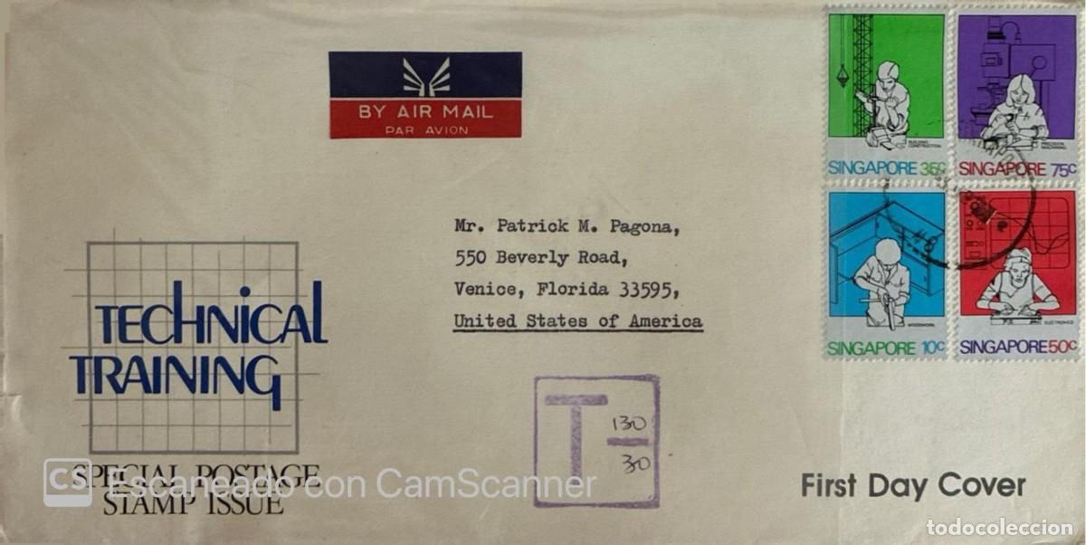 Sellos: KV)SINGAPORE, FIRST DAY COVER FROM THE TECHNICAL TRAINING SERIES, SENT BY AIR MAIL FROM SINGAPORE TO
