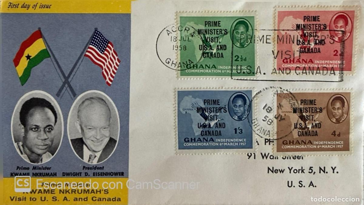 Sellos: KV)1958, GHANA, FIRST DAY COVER COMMEMORATING PRIME MINISTER KWAME NKRUMAH'S VISIT TO THE UNITED STA