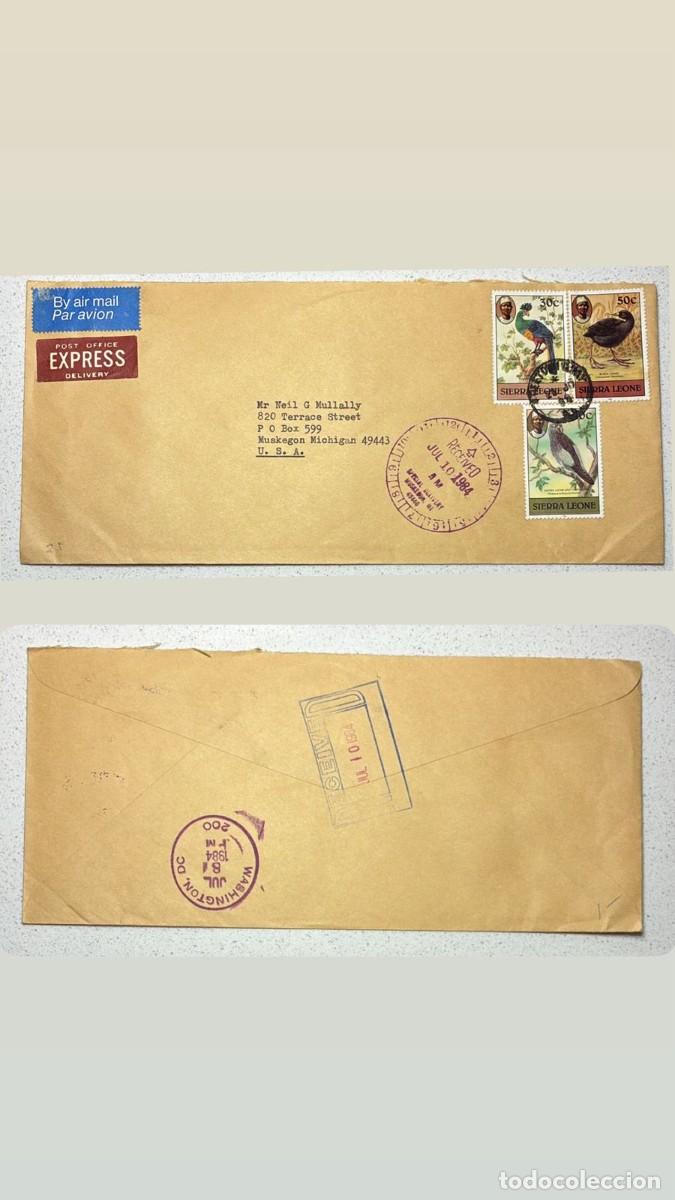 Sellos: KV)1984 SIERRA LEONE, EXPRESS AIRMAIL COVER SENT FROM SIERRA LEONE TO MUSKEGON MICHIGAN USA WITH TRA
