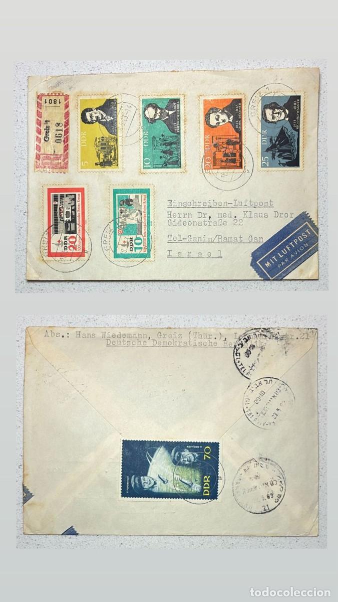 Sellos: KV)1963 EAST GERMANY (GDR), REGISTERED AIRMAIL COVER SENT FROM GREIZ ON 17 MARCH 1963 TO RAMAT GAN I