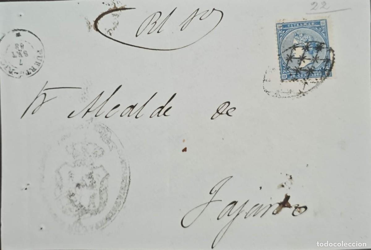 Sellos: O) 1868 PUERTO RICO, SPANISH COLONY, ROYAL OFFICIAL LETTER, QUEEN ISABELLA II, ADDRESSED TO THE MAYO