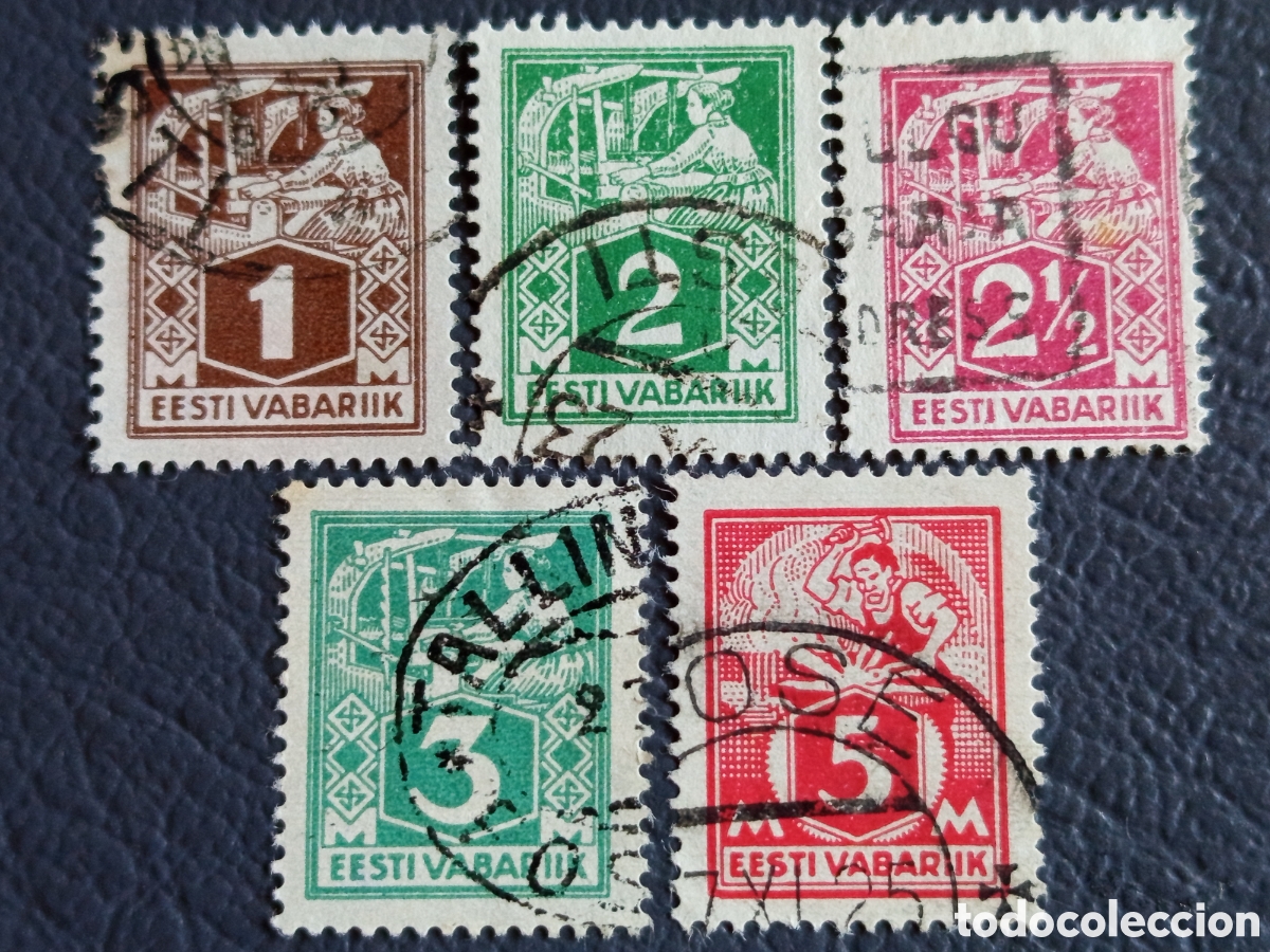 Sellos: Estonia 1922-23 - &rdquo;Eesti Vabariik&rdquo; Tejedor/Herrero - 5 valores 1/2/2&frac12;/3/5M - Michel 31/35 - Usado
