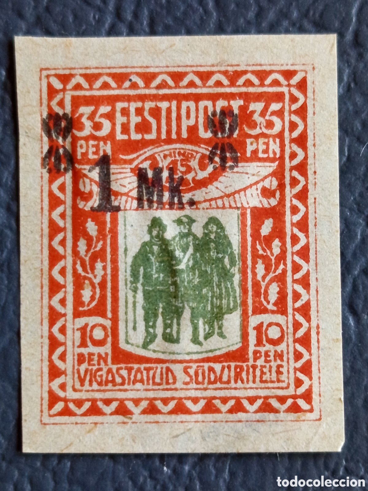 Sellos: Estonia 1920 - Semipostal &rdquo;Vigastatud S&otilde;duritele&rdquo; 35+10p Sobrecarga 1Mk - Scott B3 - s/g