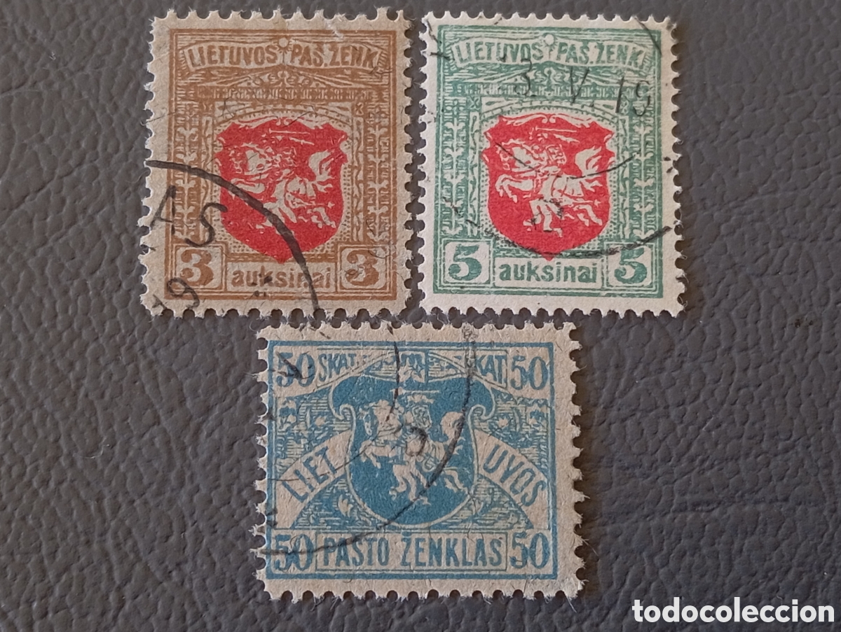 Sellos: Lituania 1919 &middot; &rdquo;Lietuvos Pas. Zenki&rdquo; &middot; Vytis/Caballero &middot; 3v &middot; Scott 43+45+55 &middot; Usado
