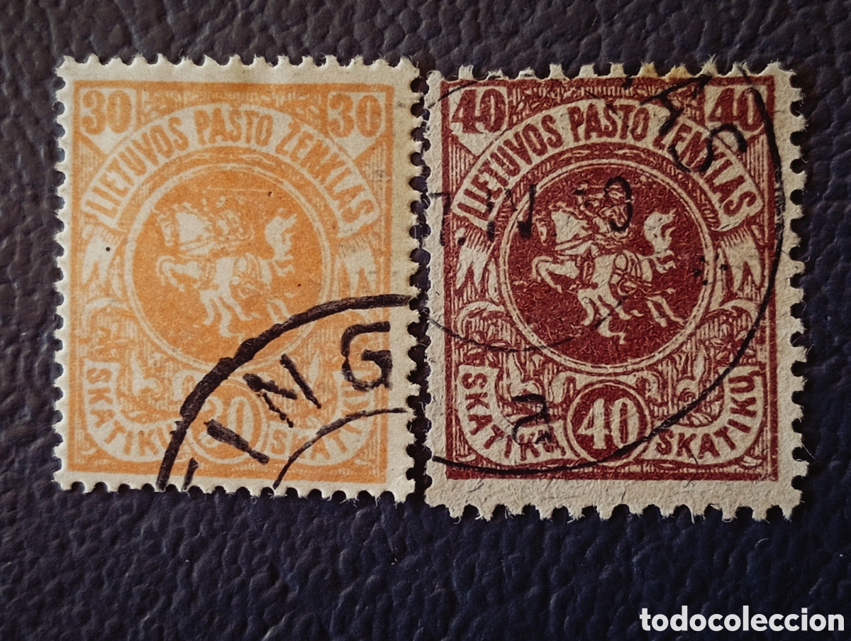 Sellos: Lituania 1919 &middot; &rdquo;Lietuvos Pasto Zenklas&rdquo; &middot; Vytis &middot; 30+40 Skatiku &middot; Scott 52+54 &middot; Usado