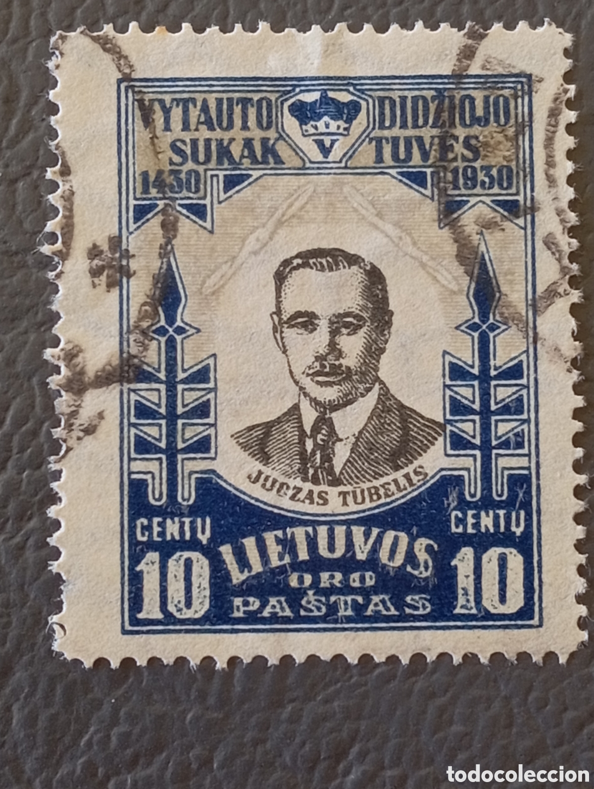 Sellos: Lituania 1930 &middot; Correo A&eacute;reo &middot; 500 Aniv. Vytautas &middot; Juozas Tubelis &middot; 10c &middot; Scott C41 &middot; Usado