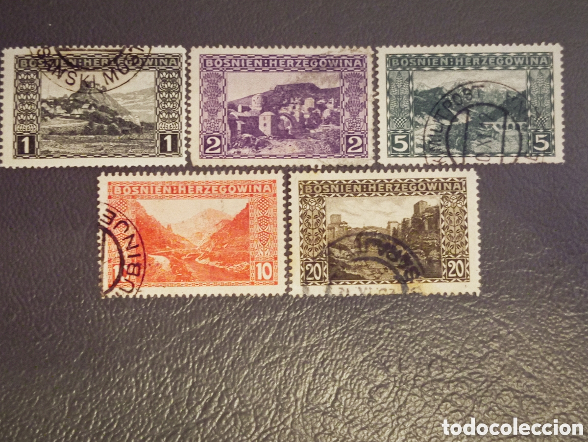 Sellos: Bosnia-Herzegovina 1906 &middot; Vistas Pict&oacute;ricas &middot; 5v &middot; 1+2+5+10+20h &middot; Scott 30-36 &middot; Usado