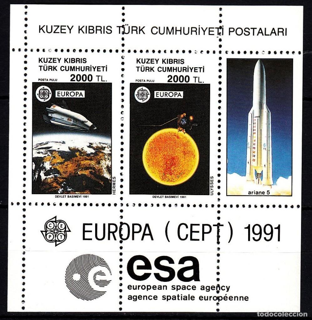 Sellos: REPUBLICA TURCA NORTE DE CHIPRE 1991 SHEET MNH EUROPA CEPT ESA HERMES ULYSSES ESPACIO SPACE ESPACE