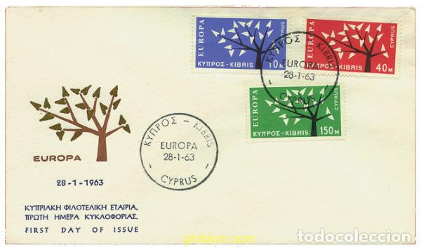 Sellos: 23527 MNH CHIPRE 1963 EUROPA CEPT. ARBOL CON 19 HOJAS