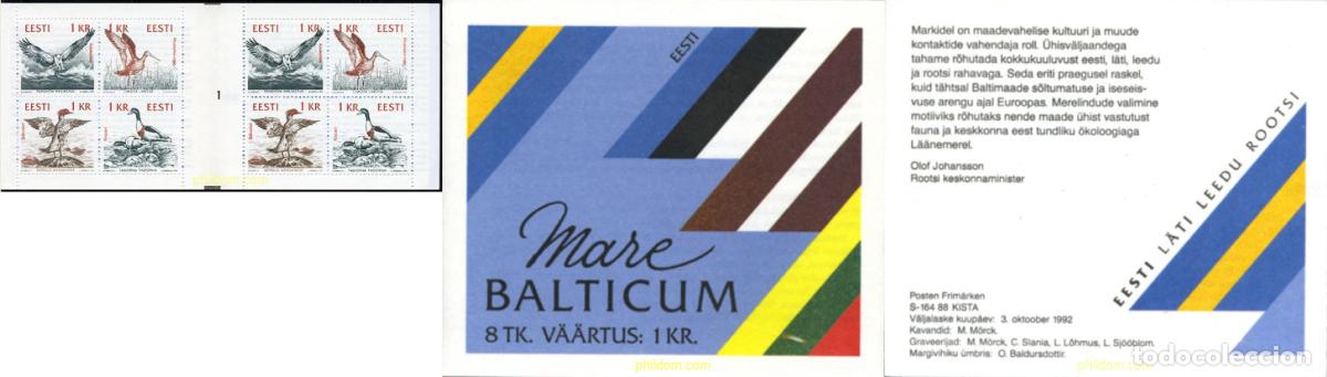 Sellos: 3208 MNH ESTONIA 1992 AVES DEL BALTICO. EMISION MARE BALTICUM