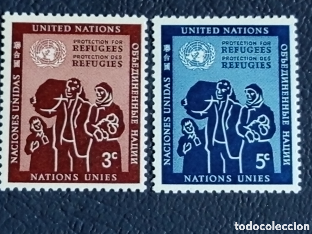 Sellos: Naciones Unidas NY 1953 3c+5c Protecci&oacute;n Refugiados par MH Scott 15-16