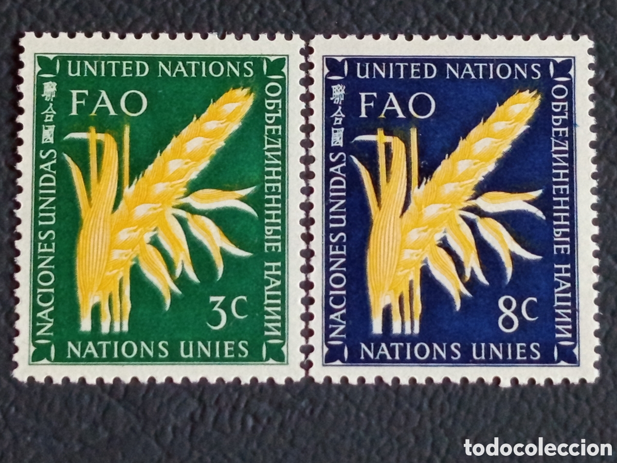 Sellos: Naciones Unidas NY 1954 3c+8c FAO espigas trigo par MH Scott 23-24
