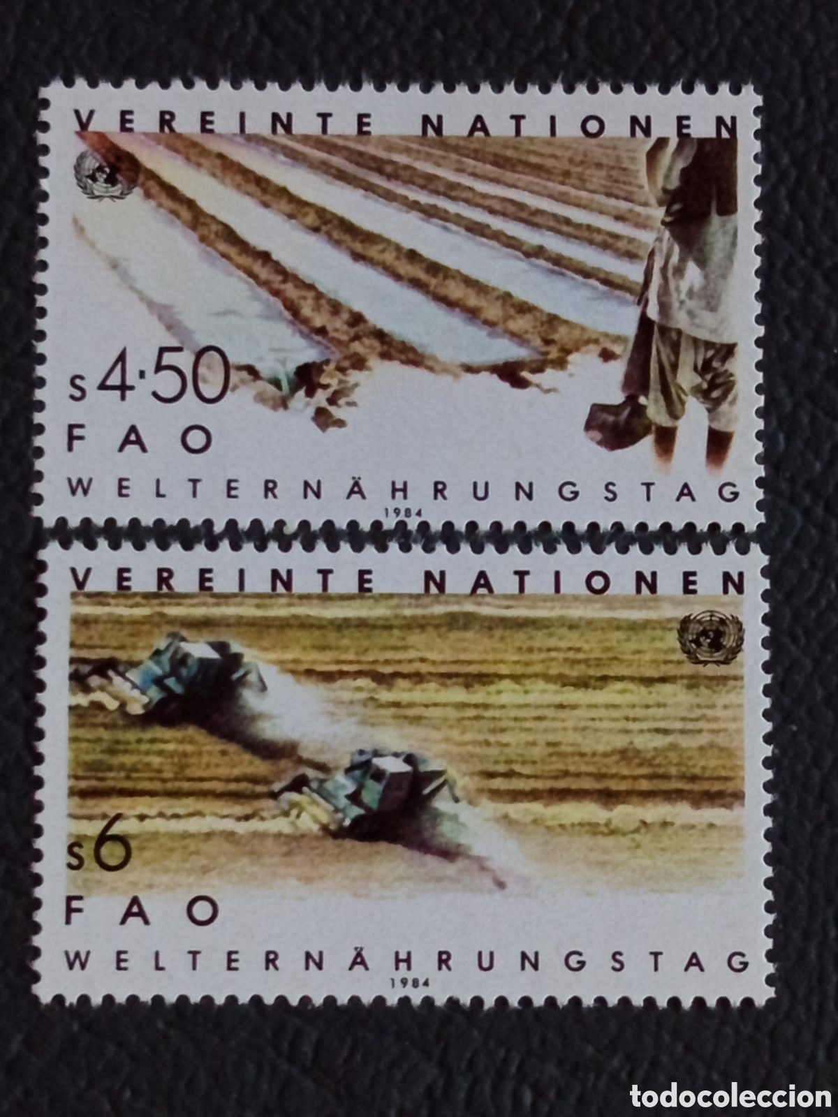 Sellos: Naciones Unidas Viena 1984 FAO D&iacute;a Mundial Alimentaci&oacute;n par MNH Michel 43-44
