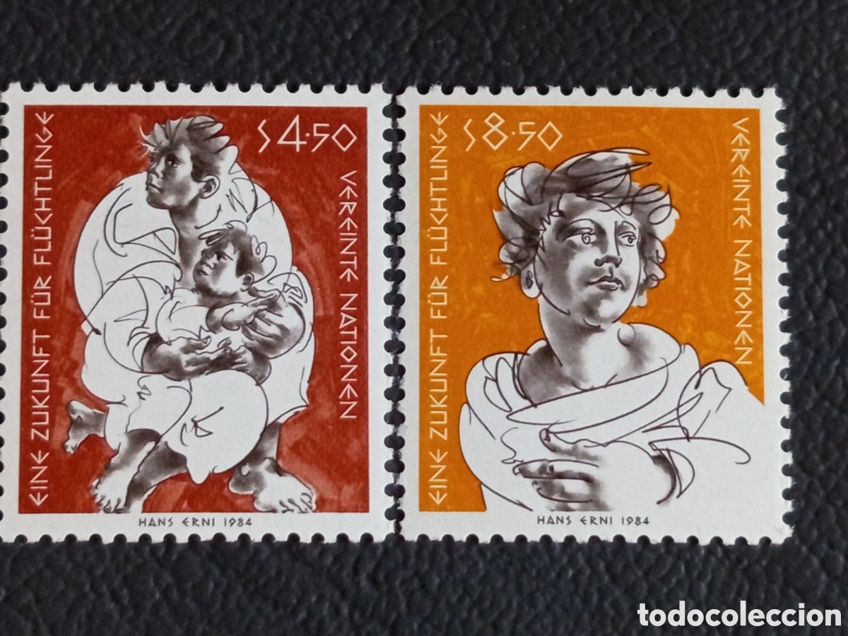 Sellos: Naciones Unidas Viena 1984 4,50S+8,50S Refugiados Hans Erni MNH Michel 41-42