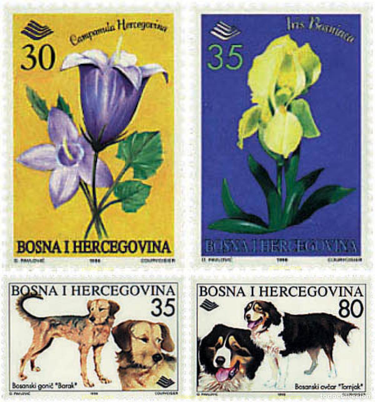 Sellos: 81835 MNH BOSNIA-HERZEGOVINA 1996 FLORES Y PERROS