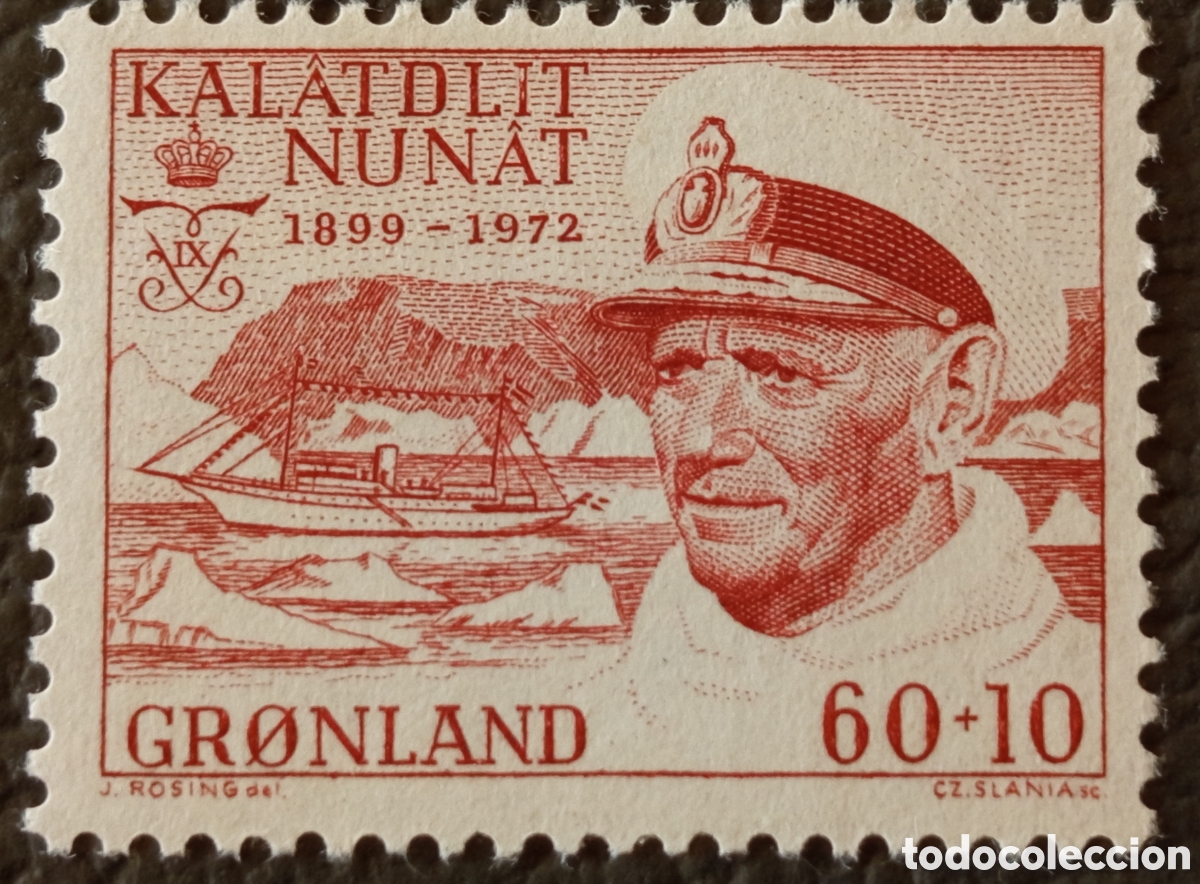 Francobolli: Groenlandia 1972 Federico IX 60+10 Rojo Slania Scott #B3 MH