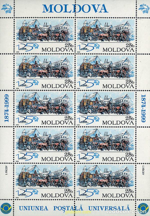 Sellos: 649496 MNH MOLDAVIA 1999 125 ANIVERSARIO DE LA UPU Y CINCUENTENARIO DEL CONSEJO DE EUROPA