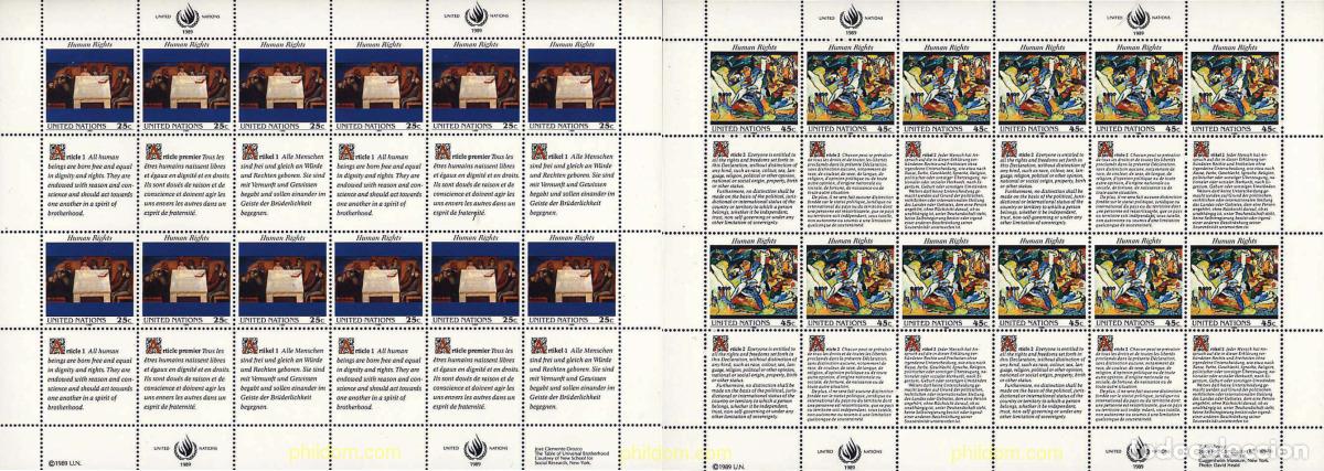 Sellos: 10756 MNH NACIONES UNIDAS. Nueva York 1989 DECLARACION UNIVERSAL DE LOS DERECHOS HUMANOS