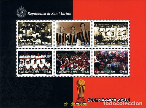 Sellos: 66048 MNH SAN MARINO 1999 50 ANIVERSARIO DEL CLUB DE FUTBOL AC MILAN