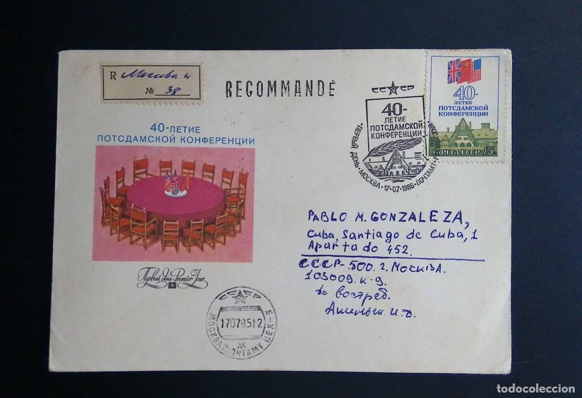 Sellos: KV) 1985 USSR, REGISTERED FIRST DAY COVER SENT FROM MOSCOW IN THE USSR TO SANTIAGO DE CUBA IN CUBA B