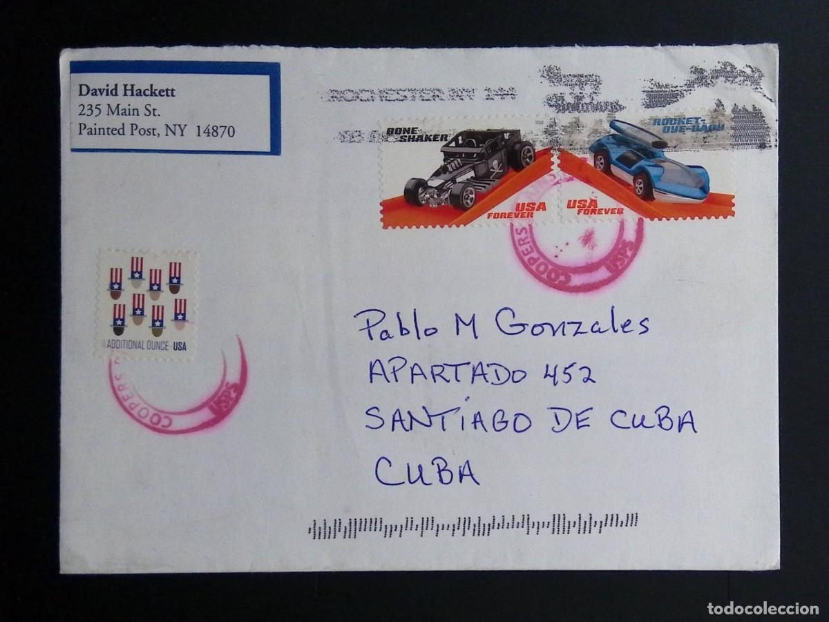 Sellos: KV) 2018 USA, ENVELOPE SENT FROM PAINTED POST NEW YORK IN THE USA TO SANTIAGO DE CUBA IN CUBA BEARIN