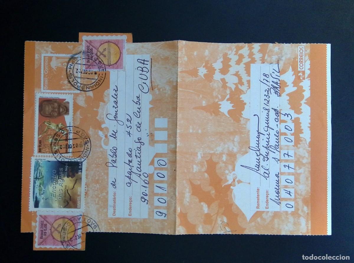 Sellos: KV)2002 BRAZIL, POSTAL STATIONERY ENVELOPE SENT FROM SAO PAULO IN BRAZIL TO SANTIAGO DE CUBA IN CUBA