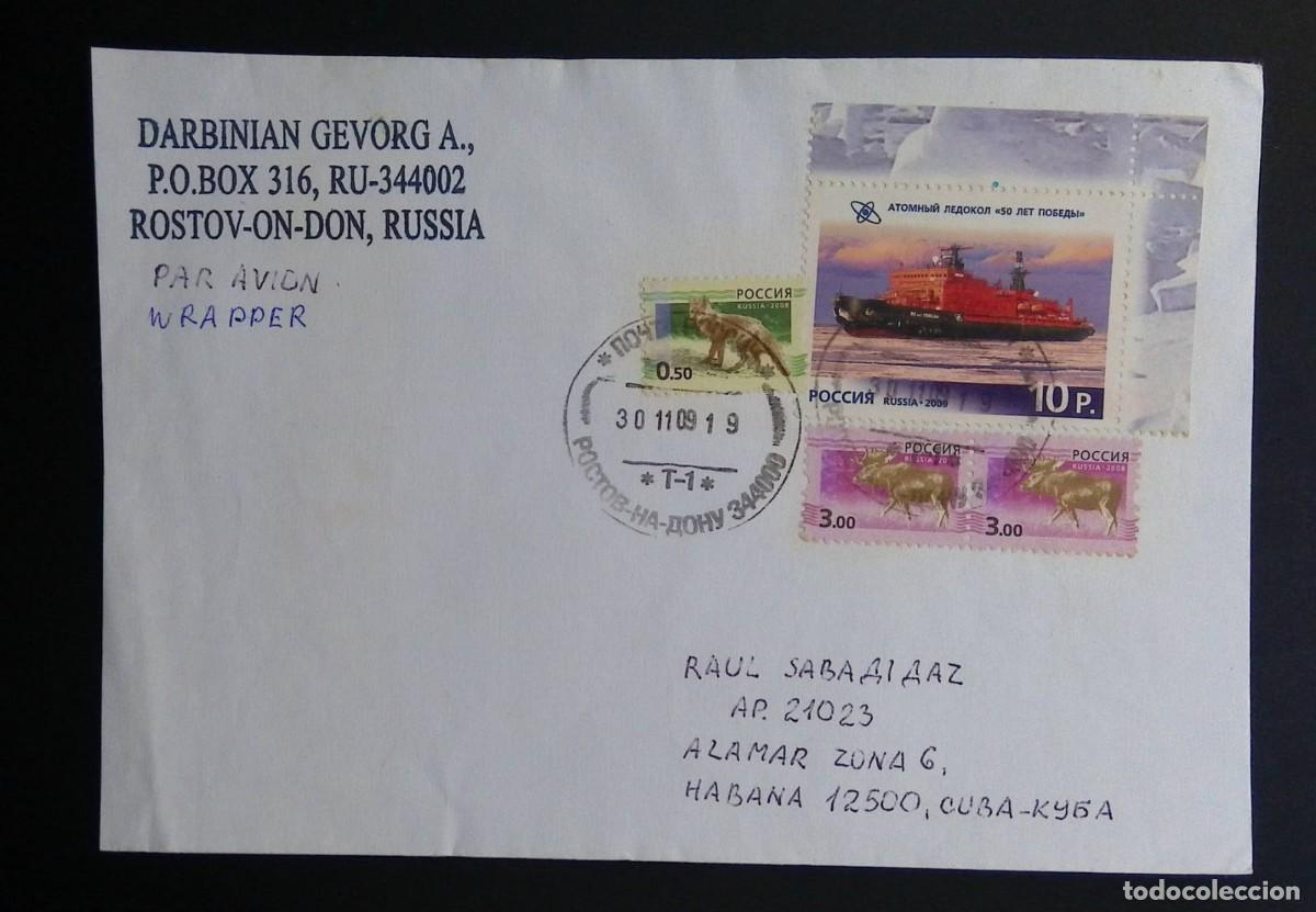 Sellos: KV)2009 RUSSIA, ENVELOPE SENT BY AIRMAIL FROM ROSTOV-ON-DON IN RUSSIA TO HAVANA IN CUBA BEARING A ST