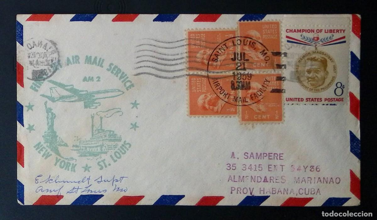 Sellos: KV) 1959 USA, FIRST FLIGHT COVER FOR AIR MAIL SERVICE AM 2 SENT FROM SAINT LOUIS MISSOURI IN THE USA