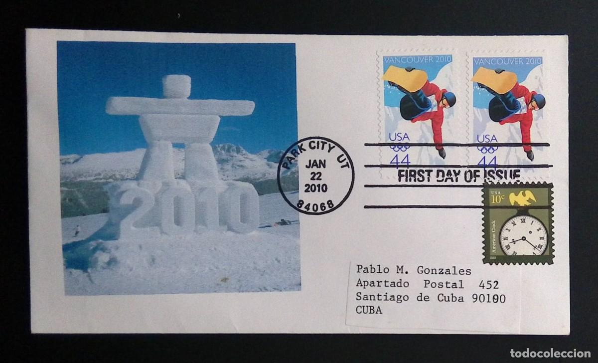 Sellos: KV) 2010 USA, FIRST DAY COVER FOR THE VANCOUVER 2010 WINTER OLYMPIC GAMES SENT FROM PARK CITY UTAH I