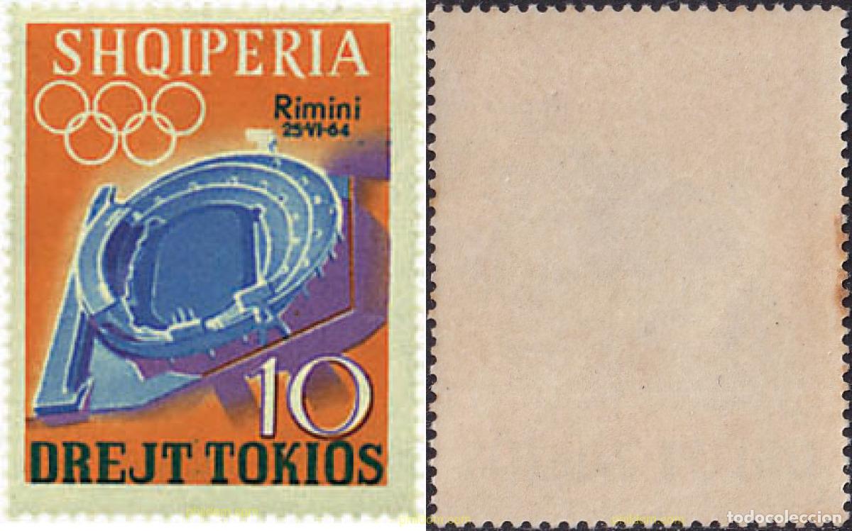 Sellos: 680816 MNH ALBANIA 1964 EXPOSICION FILATELICA INTERNACIONAL EN RIMINI. OLIMPIADA DE TOKIO