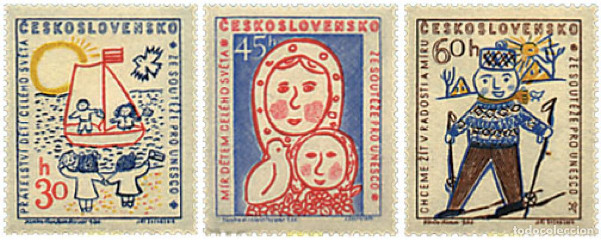 Sellos: 232432 USED CHECOSLOVAQUIA 1958 UNESCO.DIBUJOS INFANTILES.