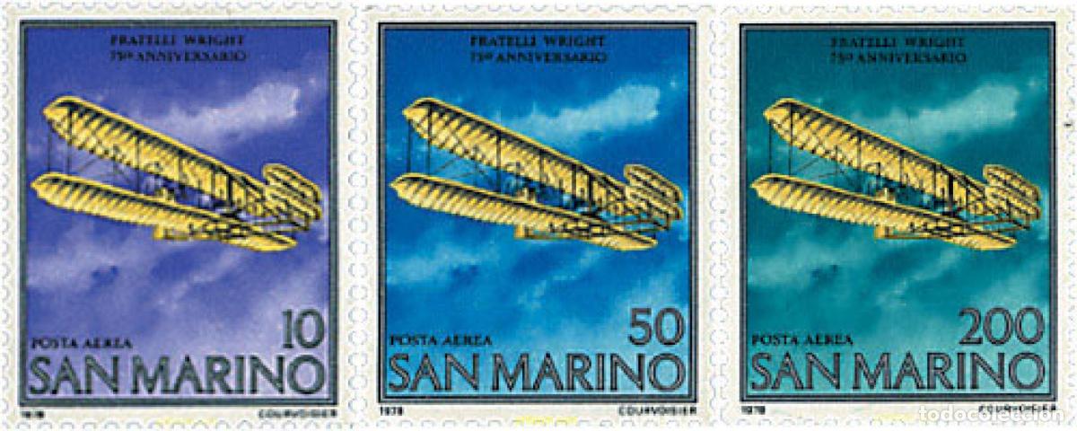 Sellos: 70322 MNH SAN MARINO 1978 7 ANIVERSARIO DEL PRIMER VUELO A MOTOR REALIZADO POR LOS HERMANOS WRIGHT
