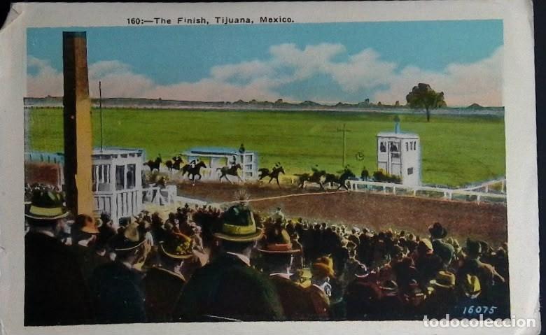 Sellos: KV)1900, MEXICO, VIEW OF THE &ldquo;THE FINISH&rdquo; RACETRACK IN TIJUANA SHOWING A HORSE RACE WATCHED BY NUMER