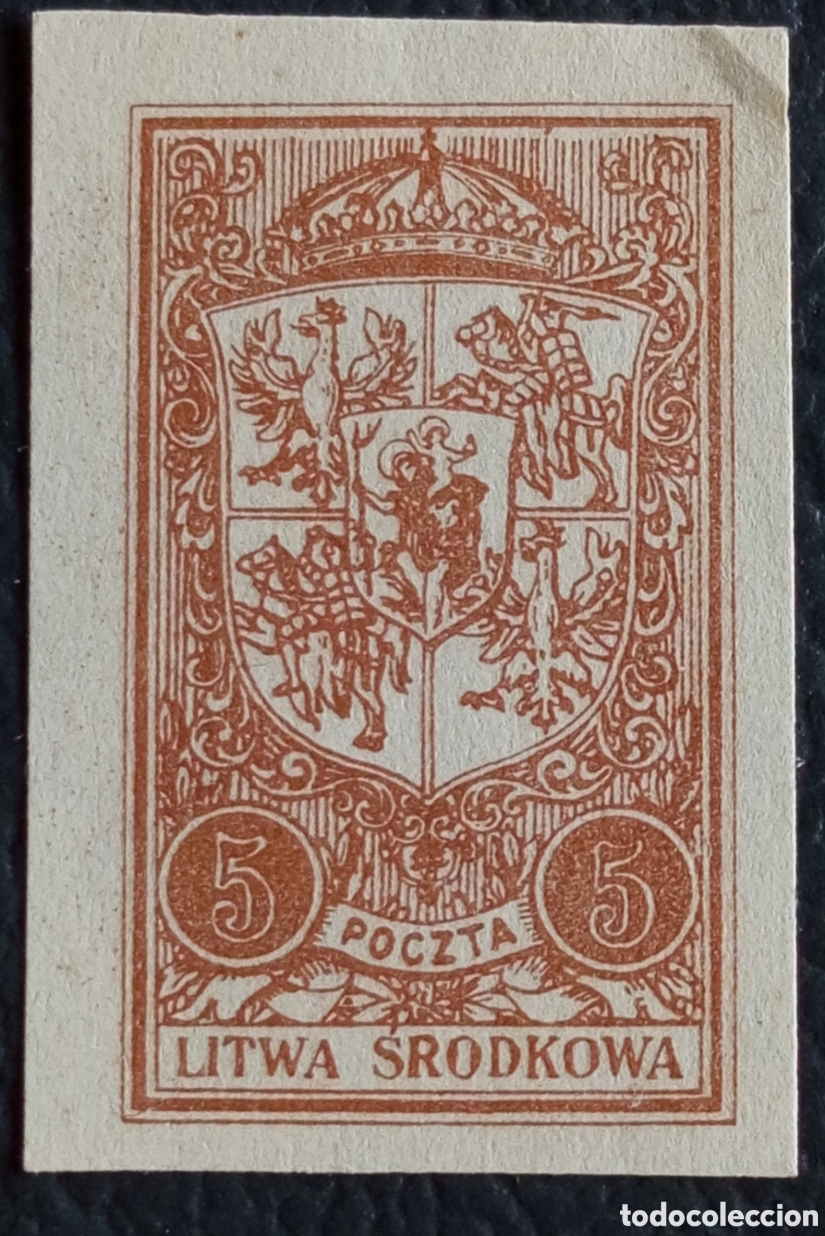 Sellos: Lituania Central 1920 Scott 5 Escudo Armas Sin Perforar Litwa Srodkowa MH