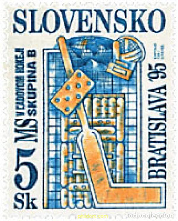 Sellos: 62648 MNH ESLOVAQUIA 1995 COPA DEL MUNDO DE HOCKEY SOBRE HIELO, GRUPO B, EN BRATISLAVA.