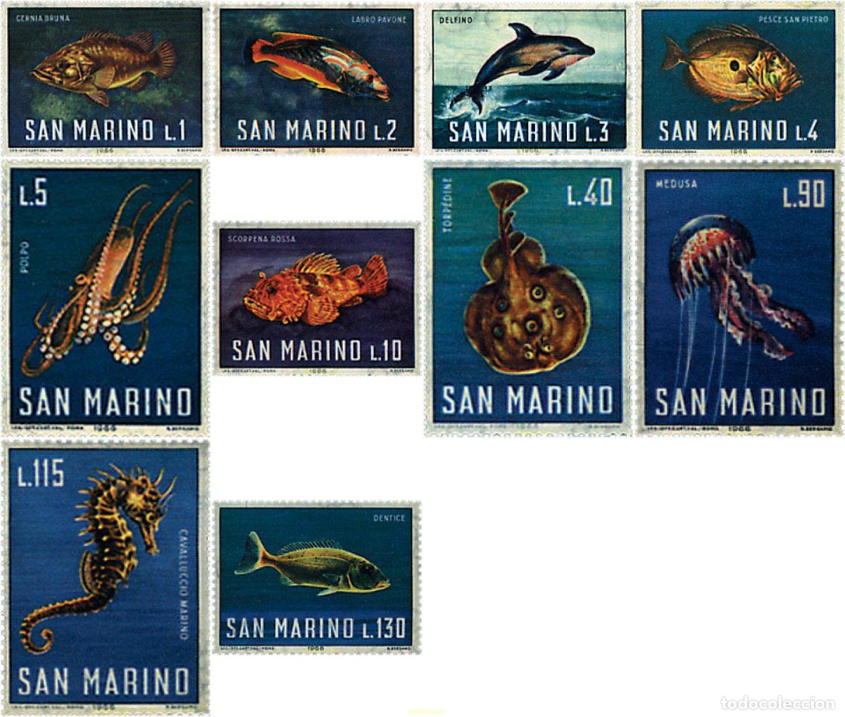 Sellos: 70051 MNH SAN MARINO 1966 FAUNA MARINA