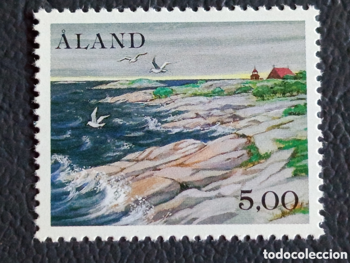 Sellos: Sello Islas &Aring;land Paisaje Costero Rocas y Gaviotas 5,00 MNH