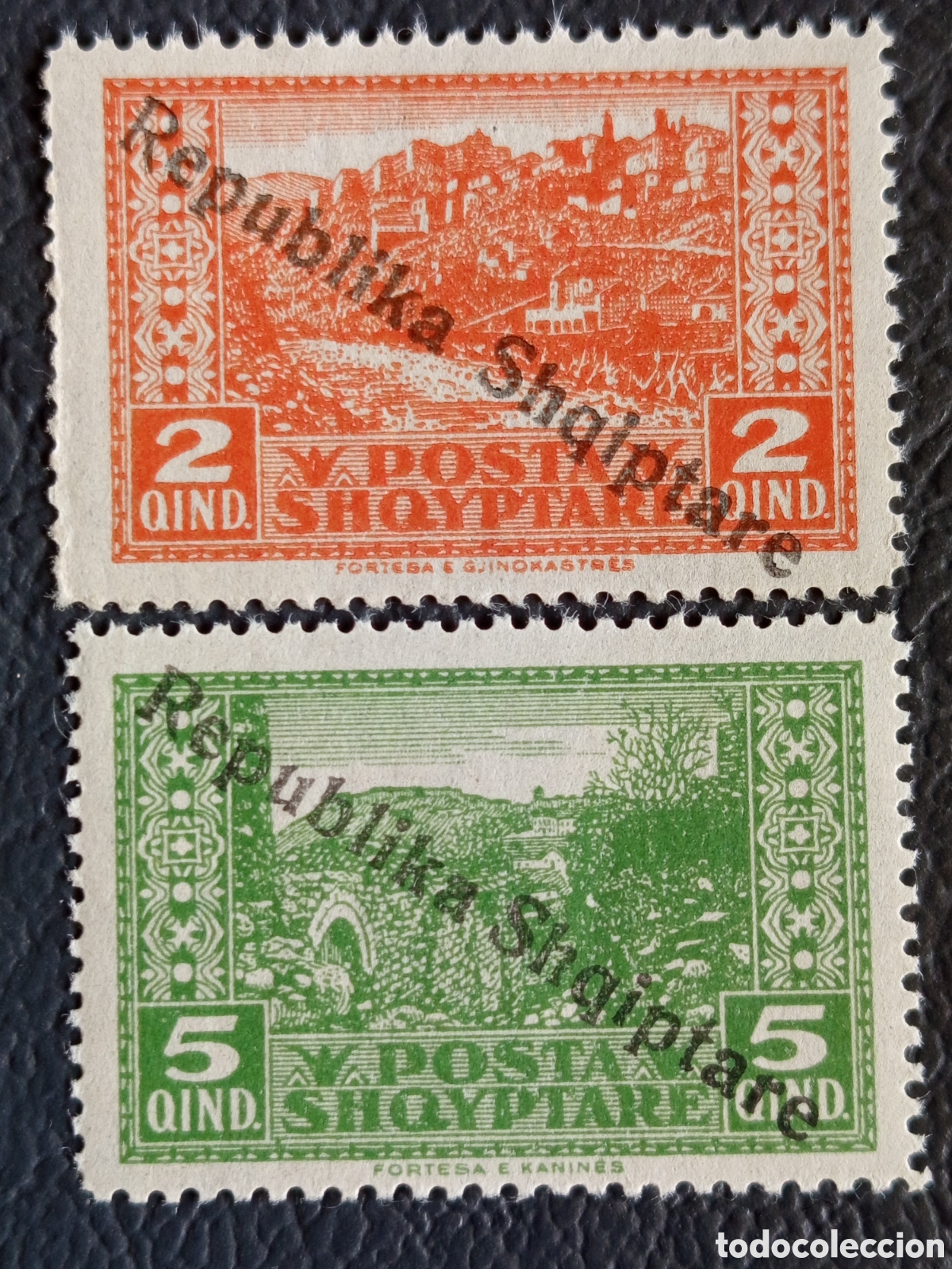 Sellos: Lote 2 Sellos Albania 1928 Sobrecarga Republica Cat. Scott #201 #202 MNH