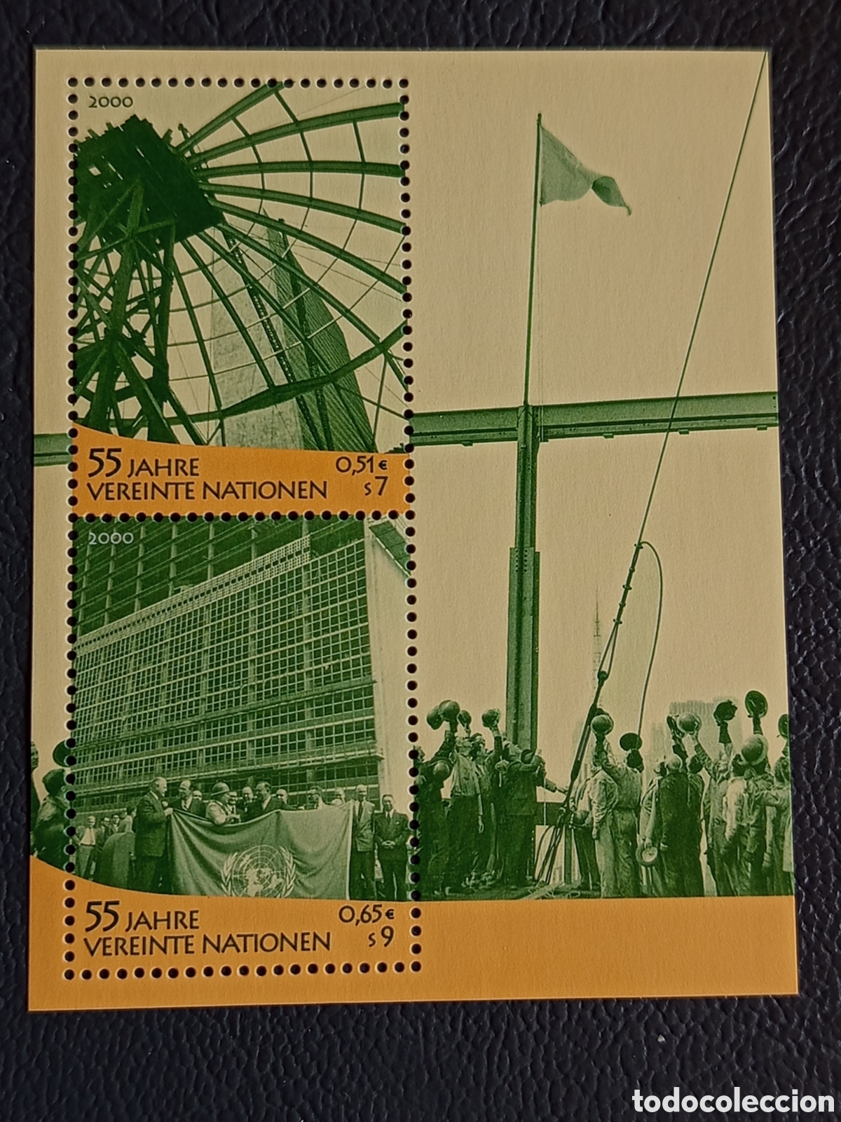 Sellos: Hoja Bloque ONU Viena 2000 55 Jahre Vereinte Nationen Cat Michel BL25 Nuevo