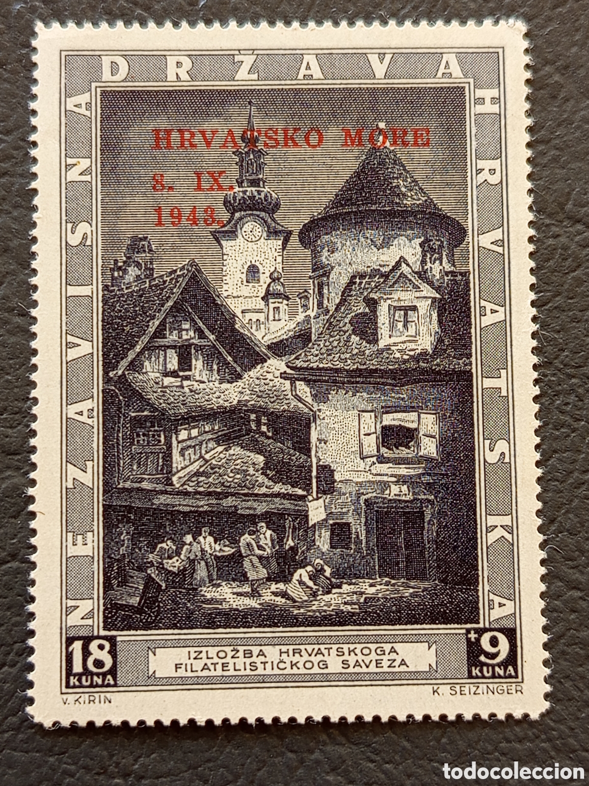 Sellos: Croacia NDH 1943 &rdquo;Hrvatsko More&rdquo; Sobrecarga Filatelia 18+9 Kuna MH