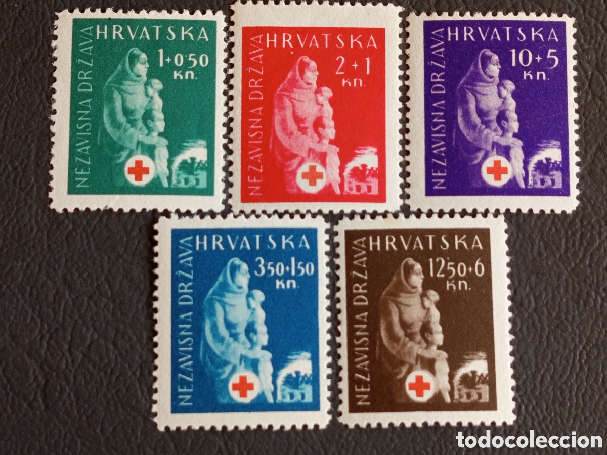 Sellos: Croacia NDH 1942 Cruz Roja Michel B20-B24 Serie 5 Valores MNH